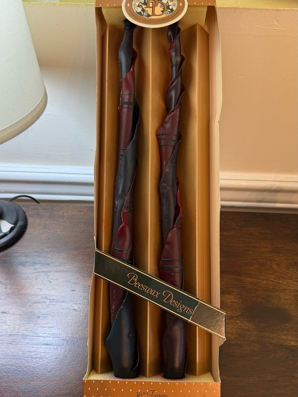 Lenox Burgundy and Black Twisted Beeswax Taper Candle Pair